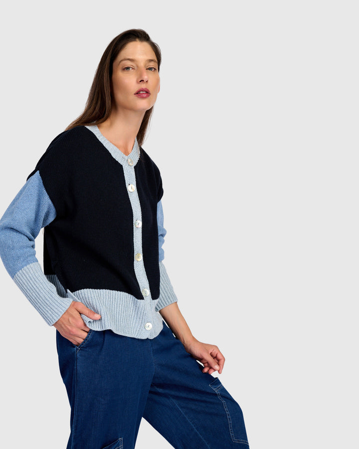 Color Block Cardigan Navy