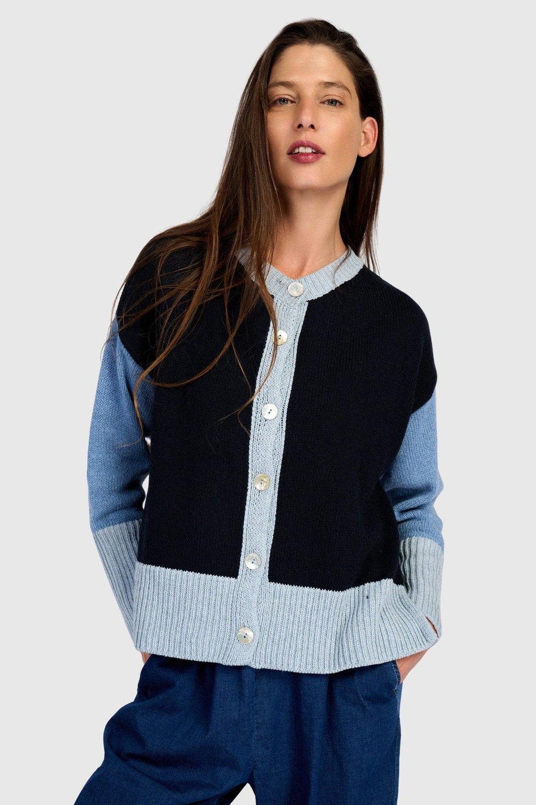 Color Block Cardigan Navy