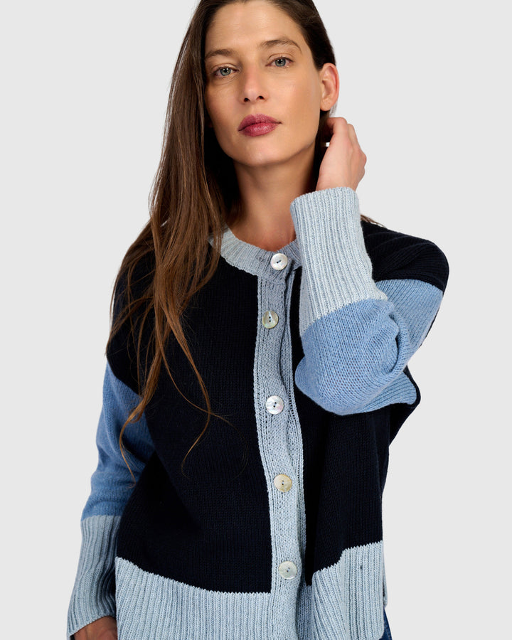 Color Block Cardigan Navy