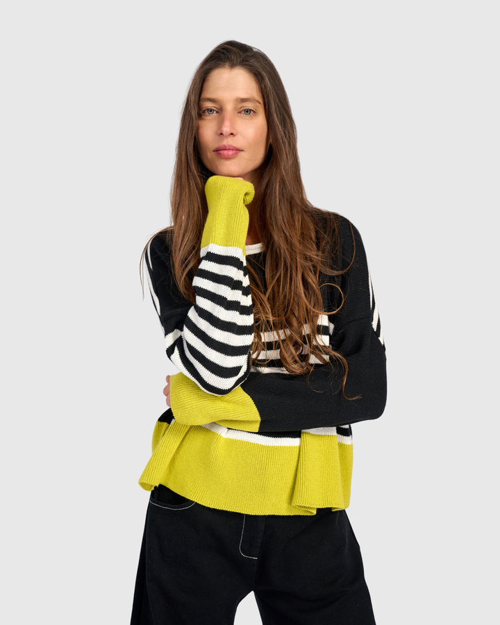 Contrast Stripe Crew Sweater Mix