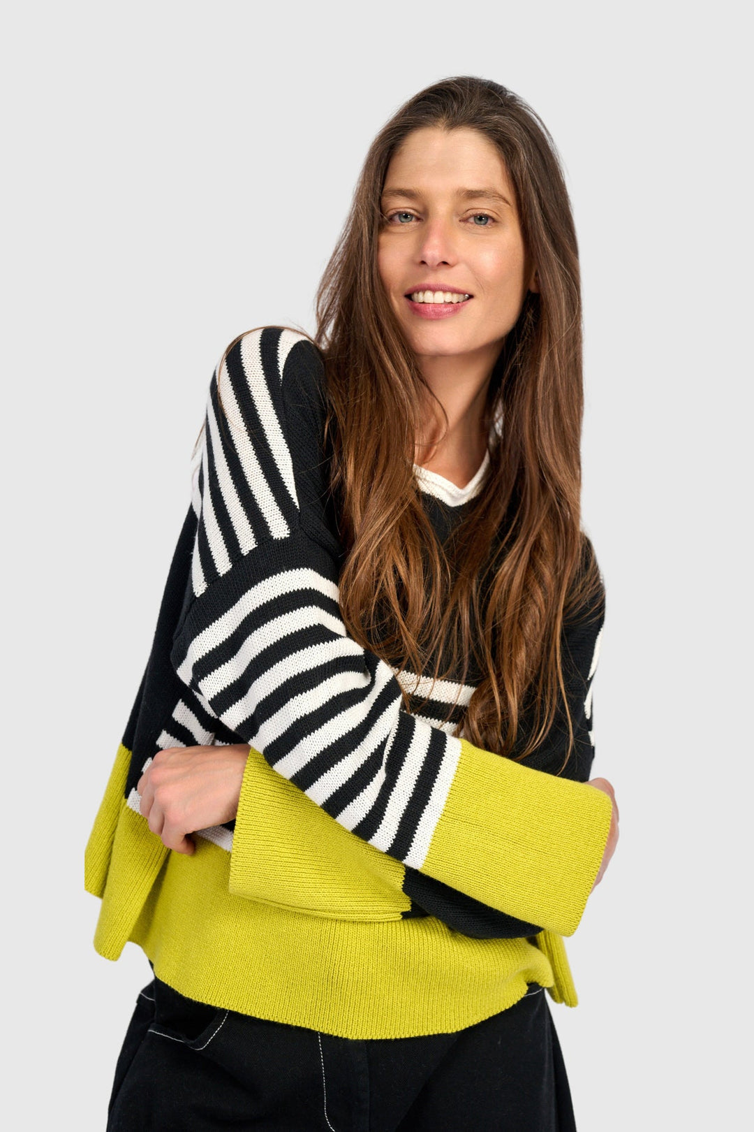 Contrast Stripe Crew Sweater Mix