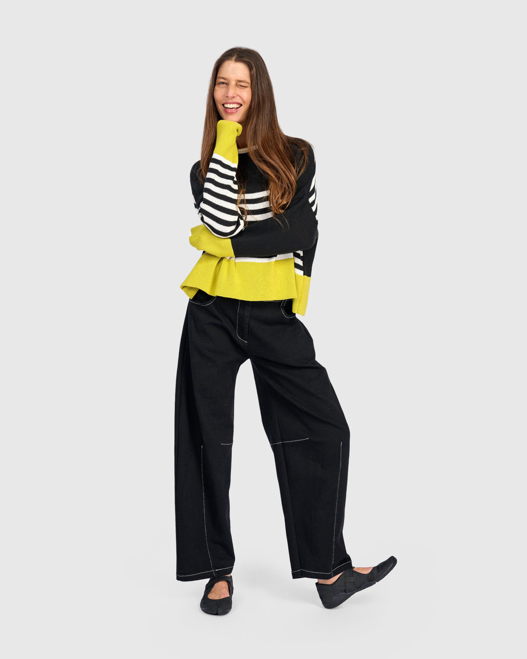 Contrast Stripe Crew Sweater Mix