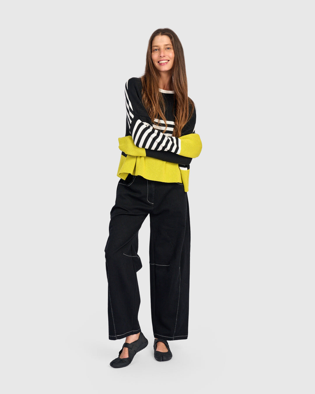 Contrast Stripe Crew Sweater Mix