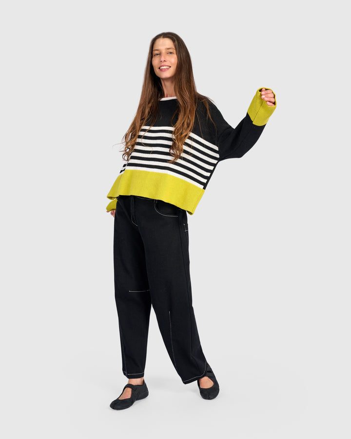 Contrast Stripe Crew Sweater Mix