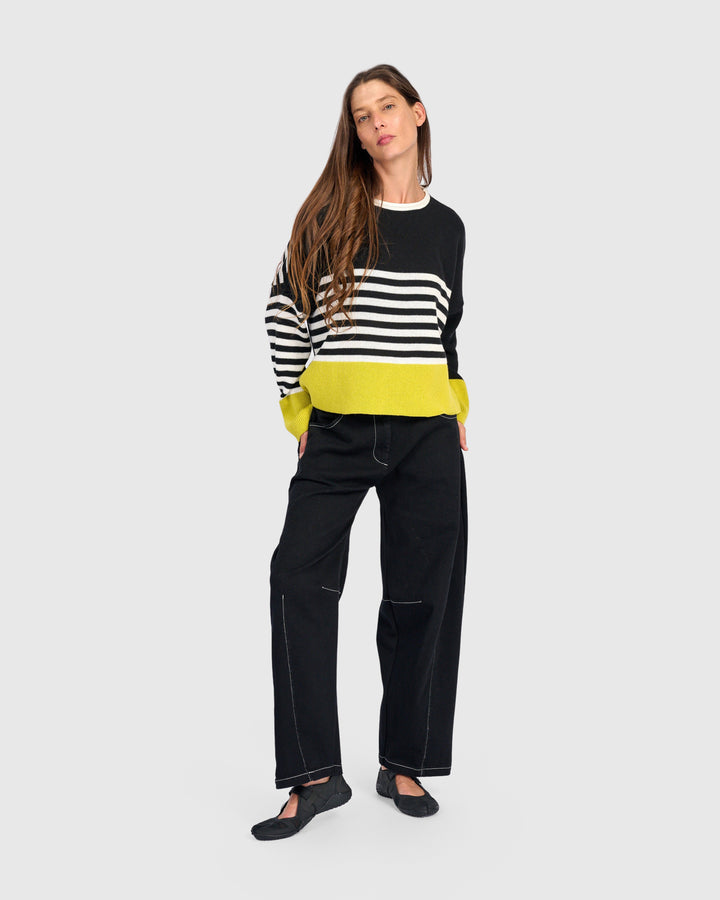 Contrast Stripe Crew Sweater Mix