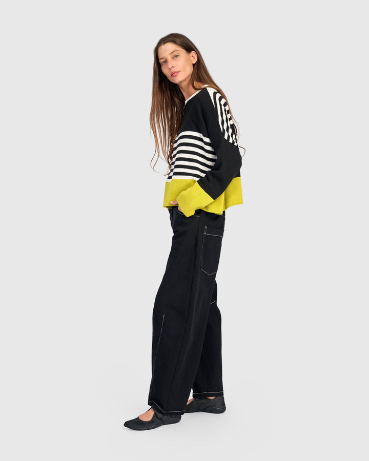 Contrast Stripe Crew Sweater Mix