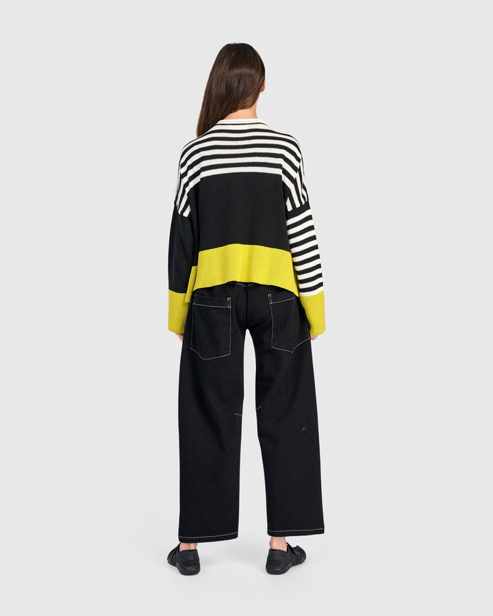 Contrast Stripe Crew Sweater Mix