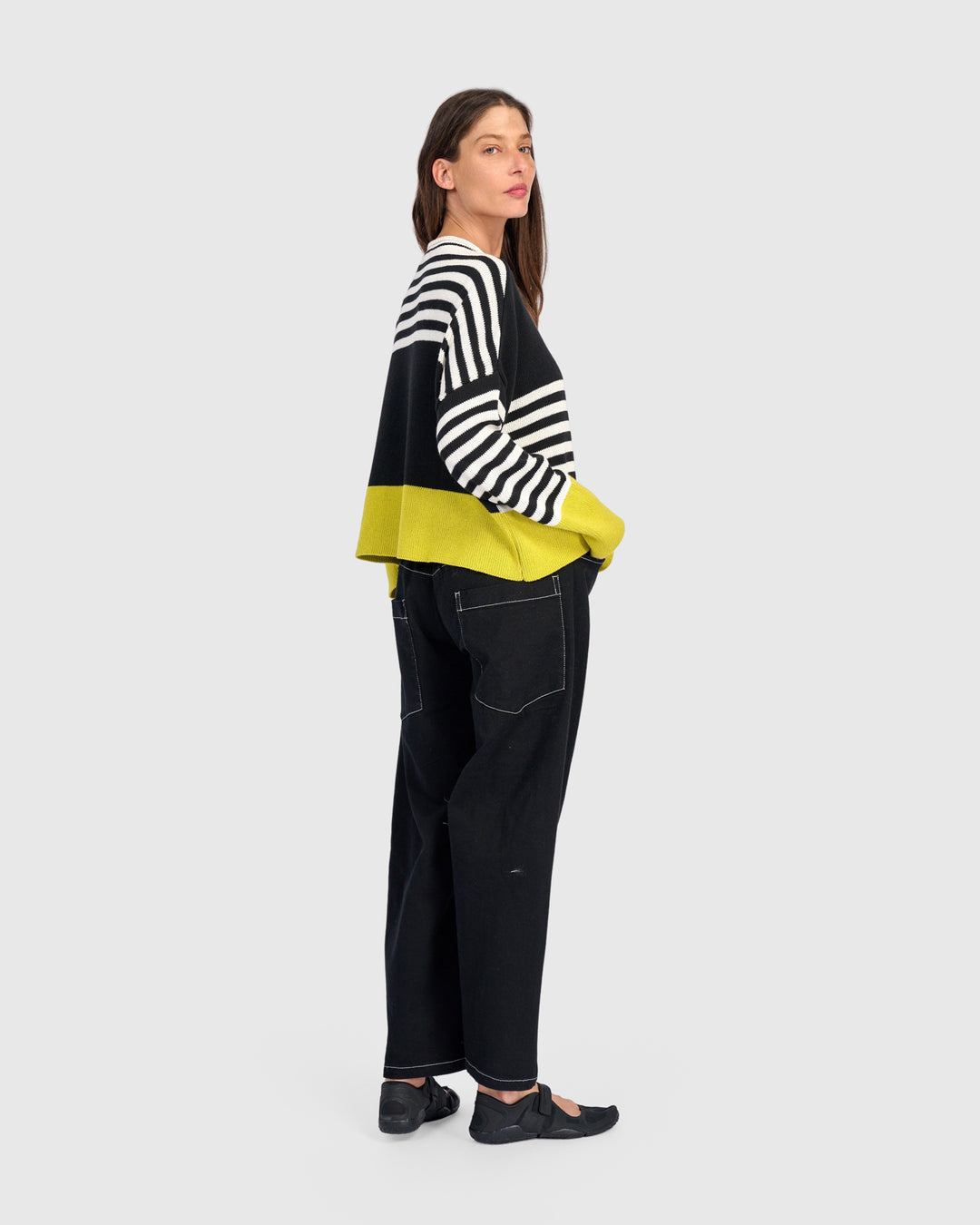 Contrast Stripe Crew Sweater Mix