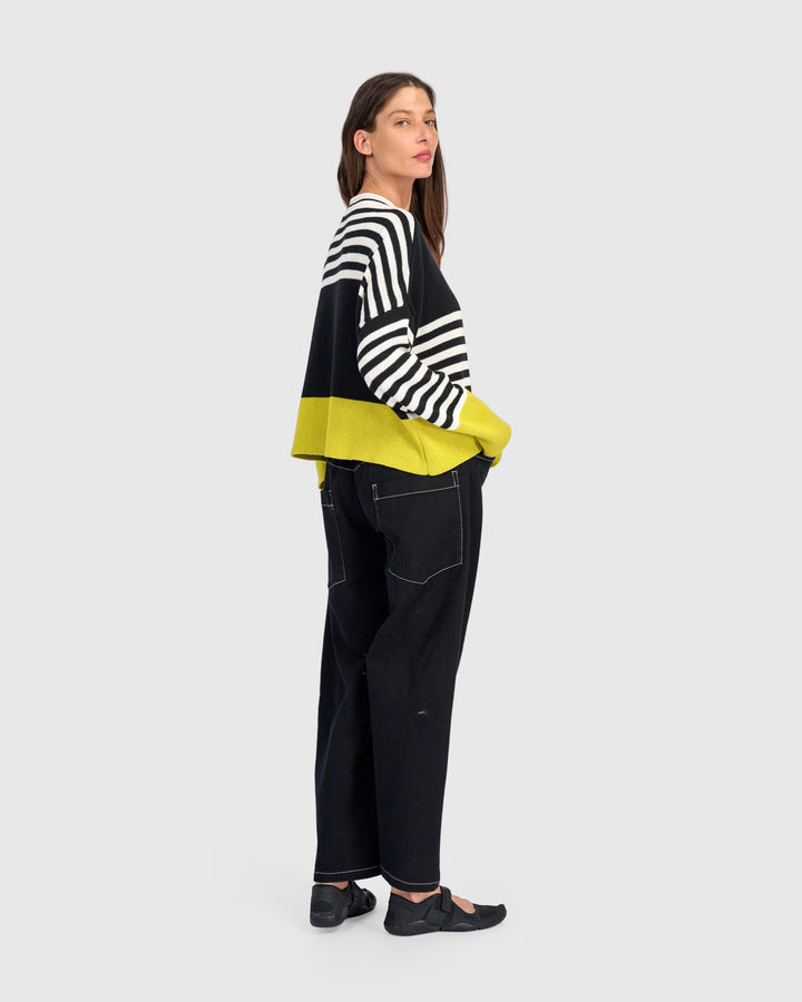 Contrast Stripe Crew Sweater Mix