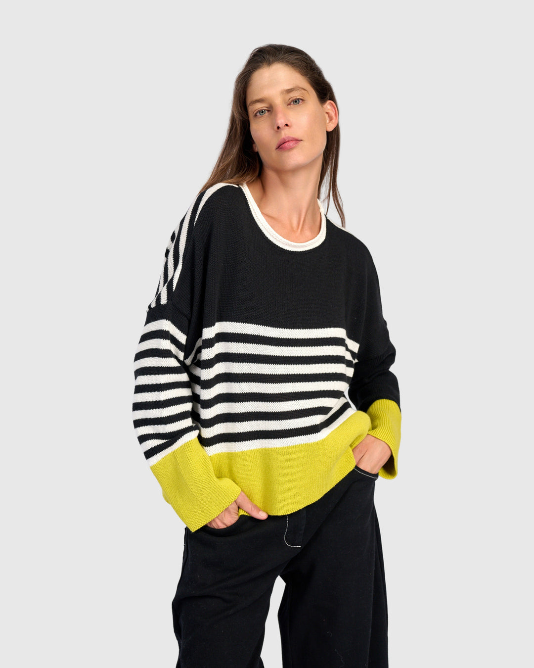 Contrast Stripe Crew Sweater Mix