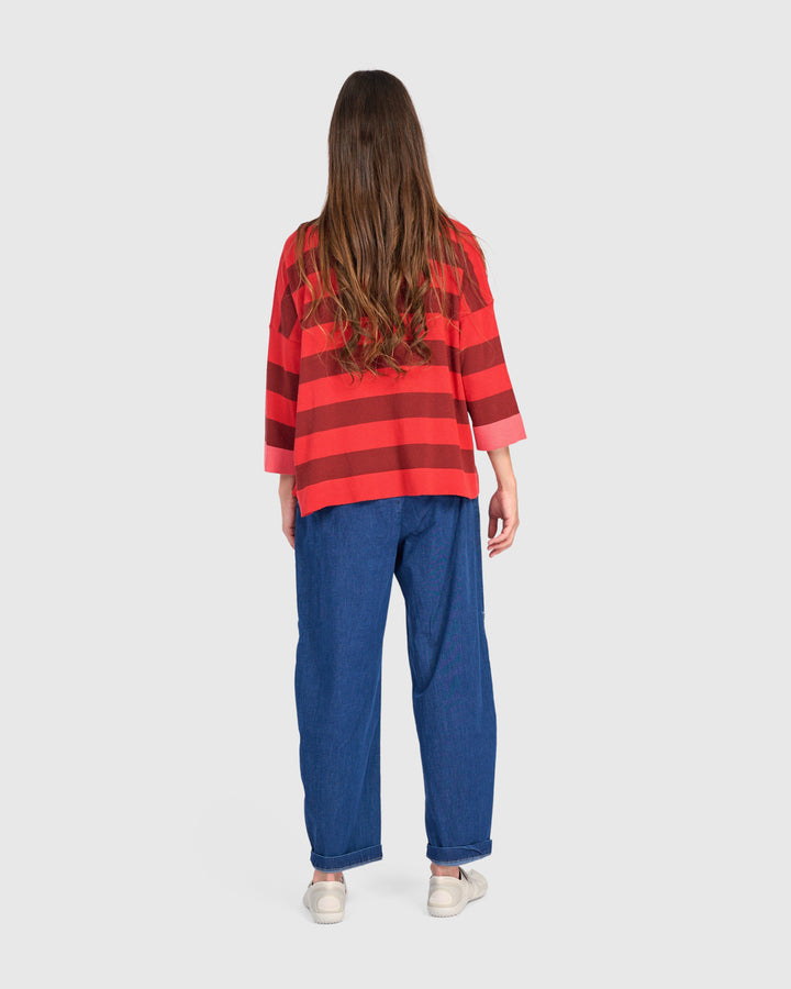 Tonal Stripe Boatneck Sweater Red