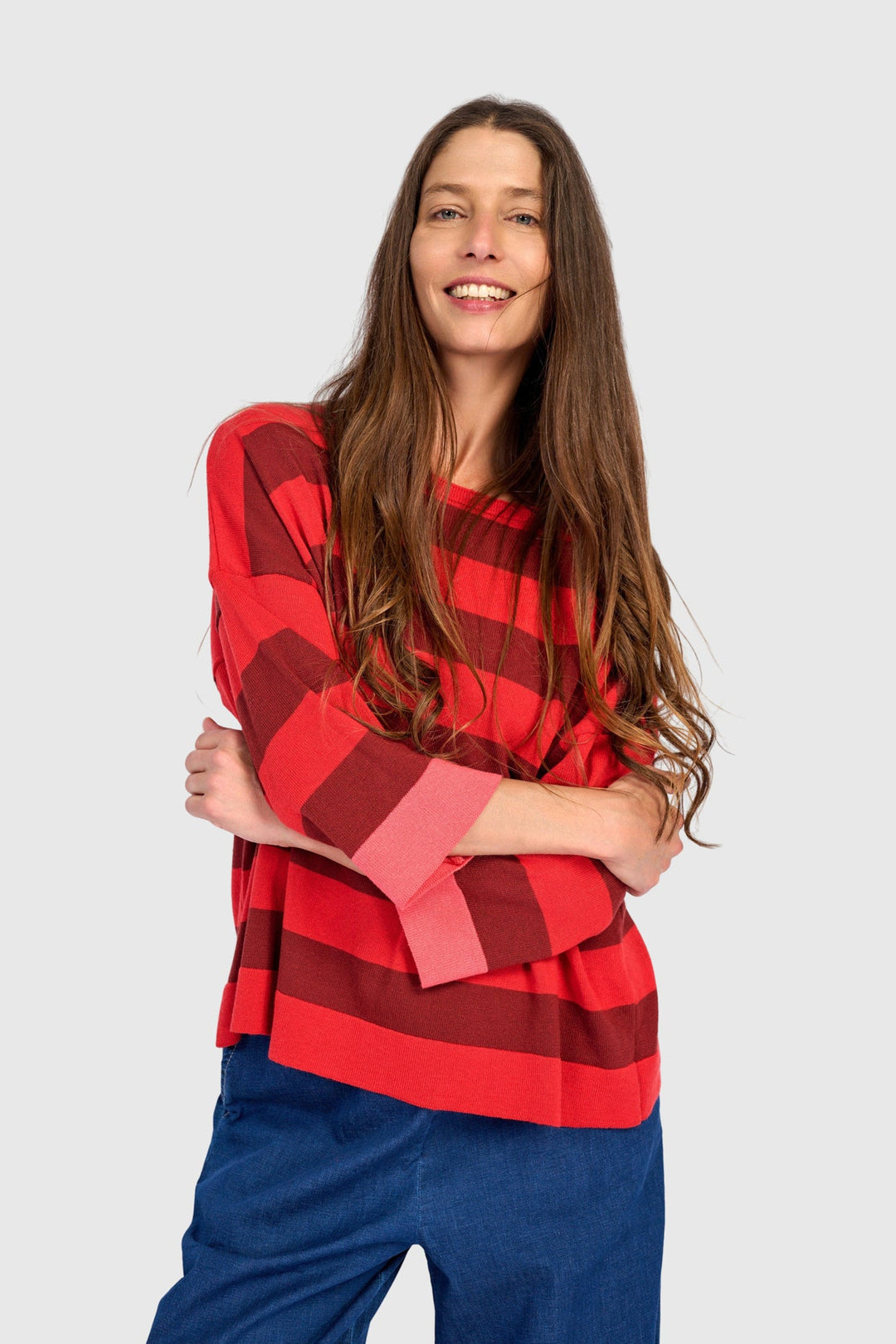 Tonal Stripe Boatneck Sweater Red