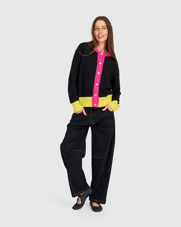 Contrast Trim Stripe Cardigan Black
