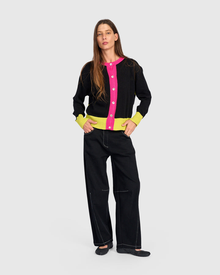 Contrast Trim Stripe Cardigan Black
