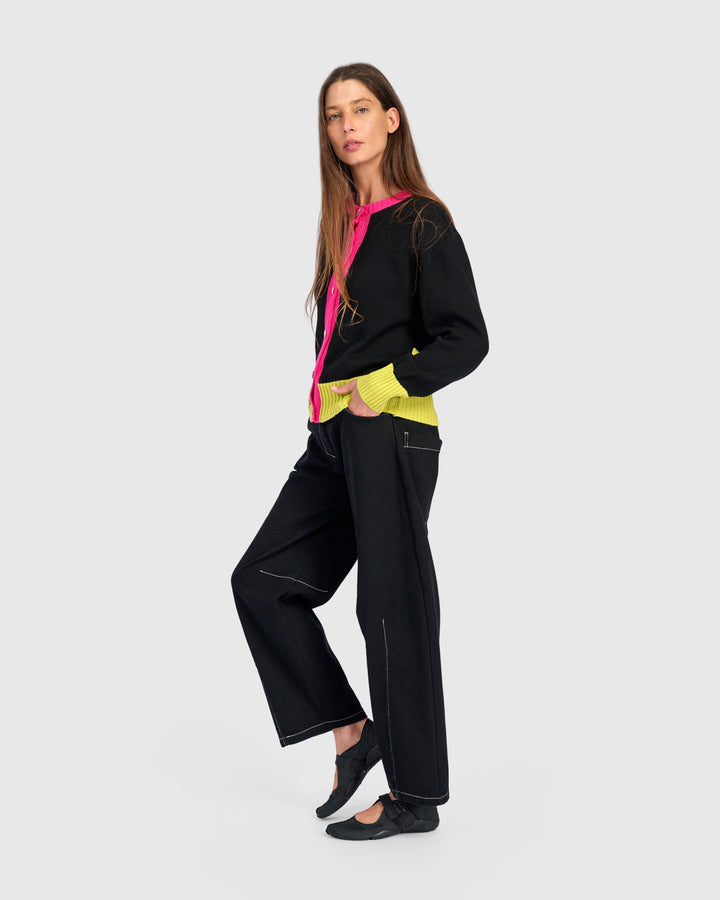 Contrast Trim Stripe Cardigan Black