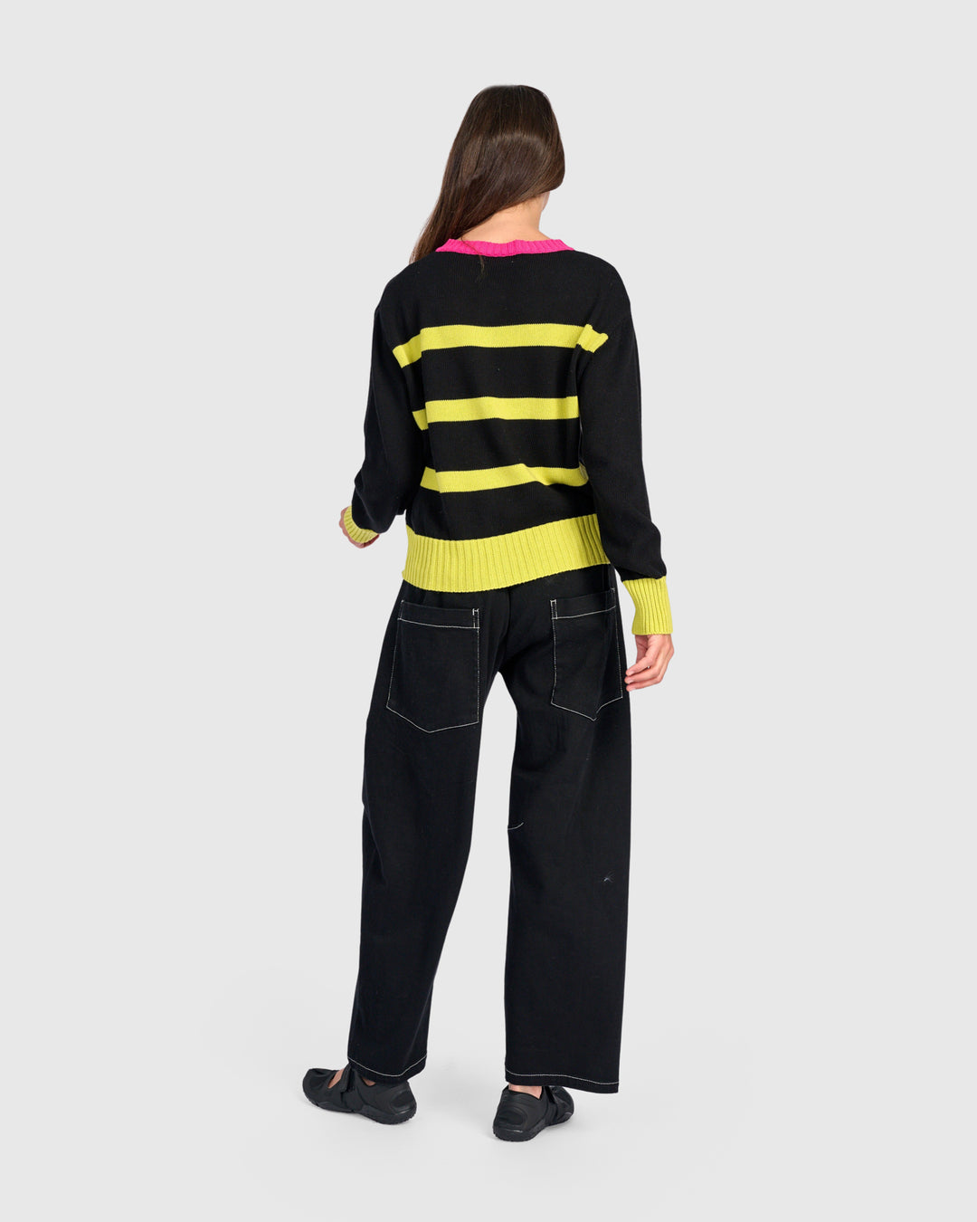 Contrast Trim Stripe Cardigan Black