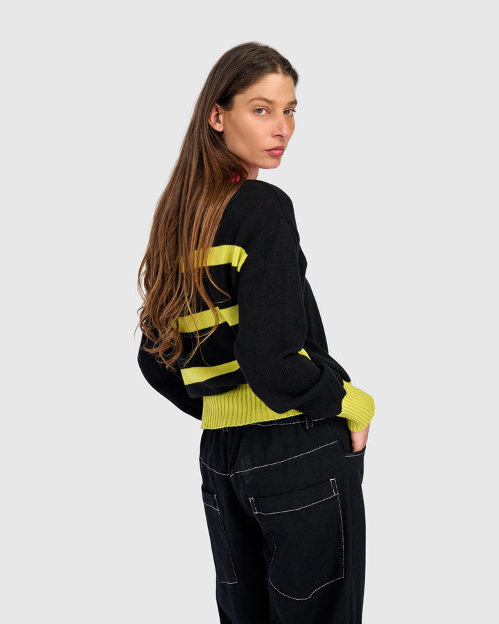 Contrast Trim Stripe Cardigan Black