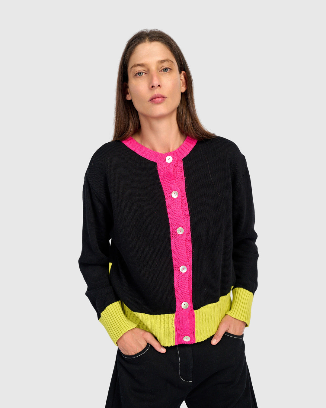 Contrast Trim Stripe Cardigan Black