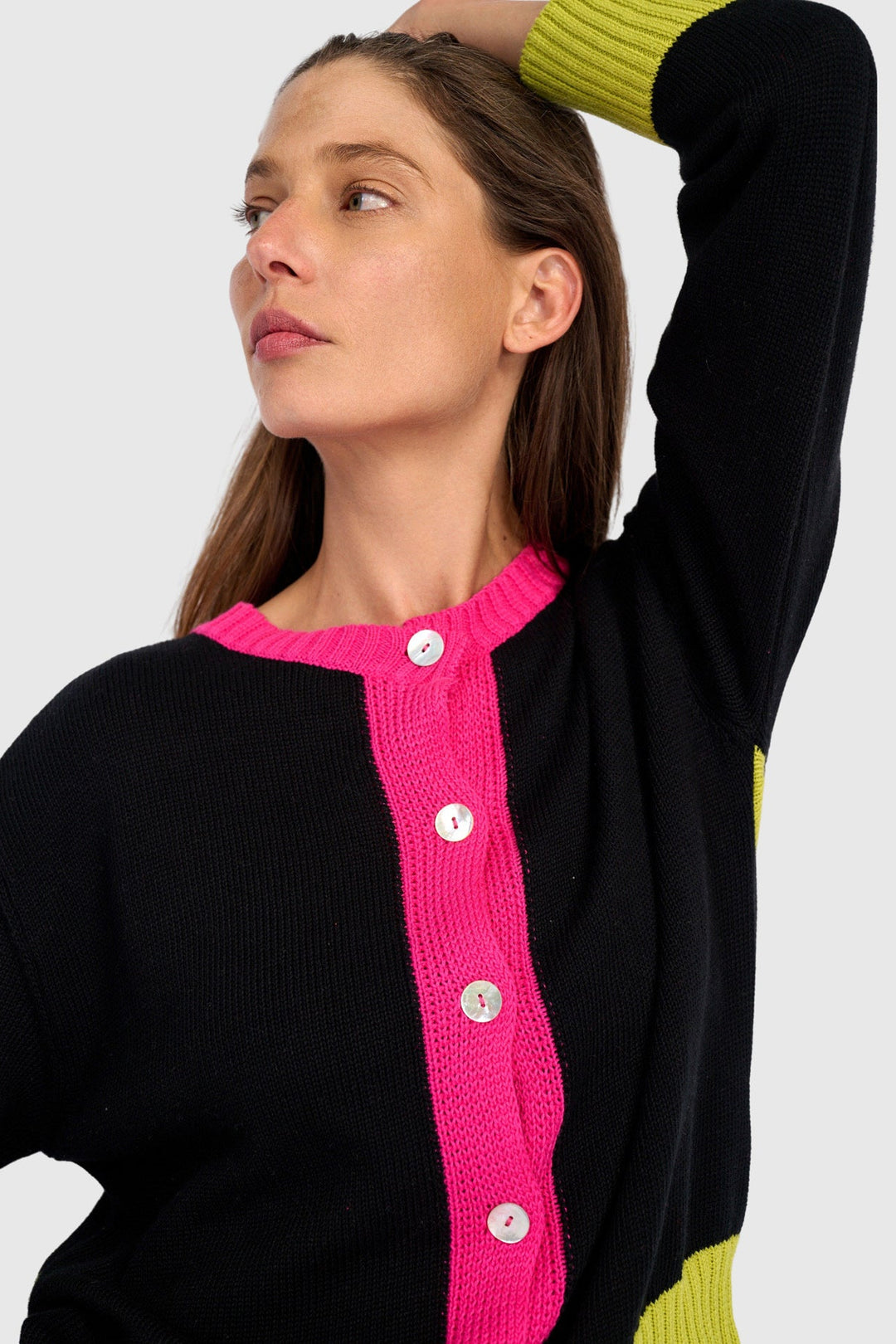 Contrast Trim Stripe Cardigan Black