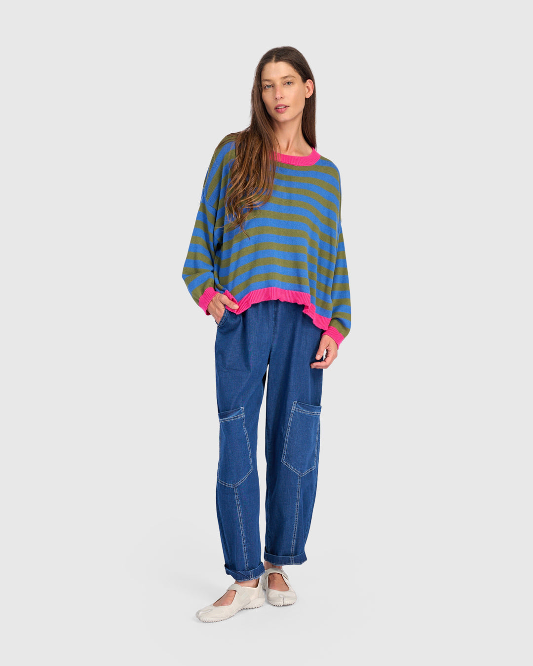 Stripe Contrast Trim Sweater Indigo