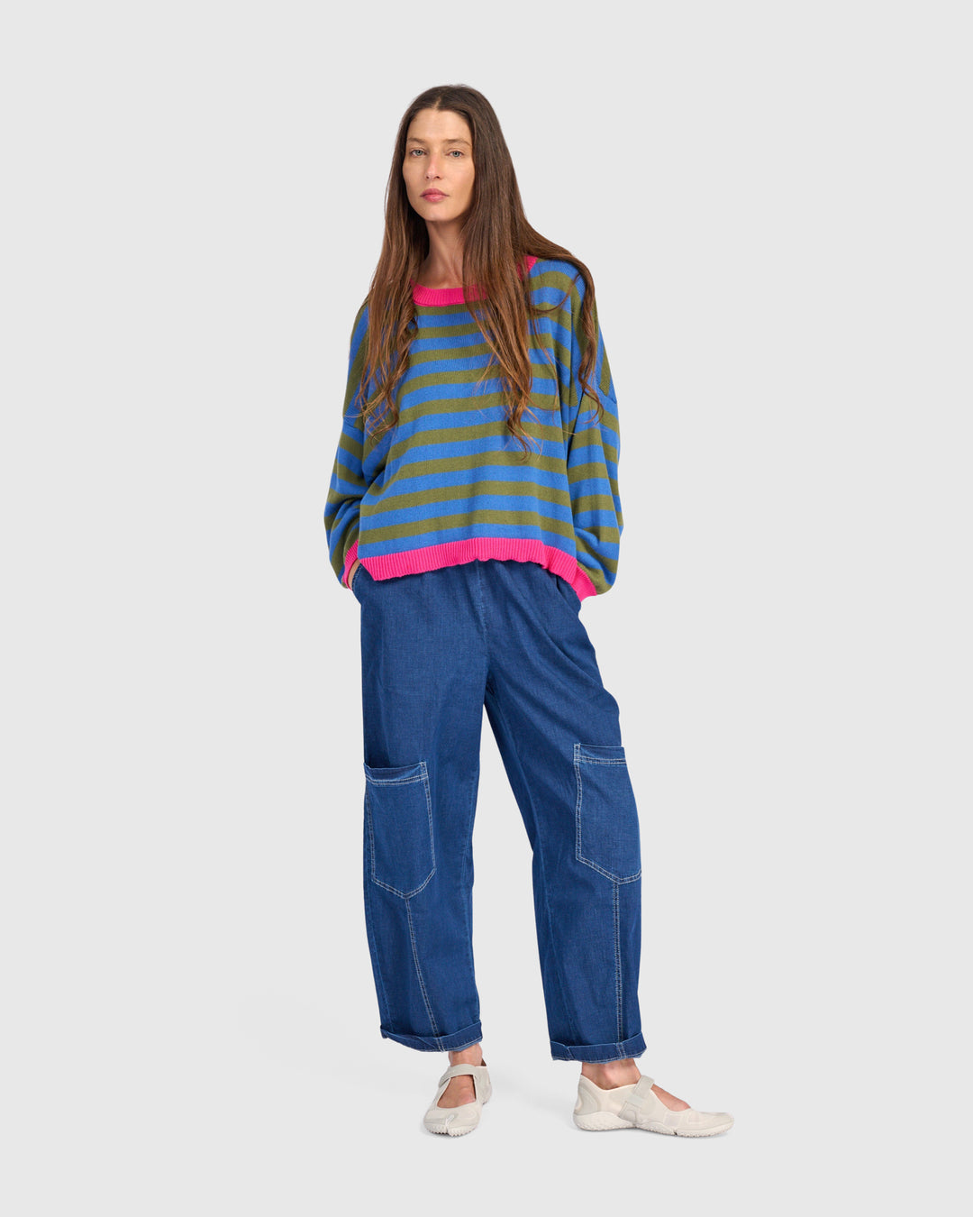 Stripe Contrast Trim Sweater Indigo