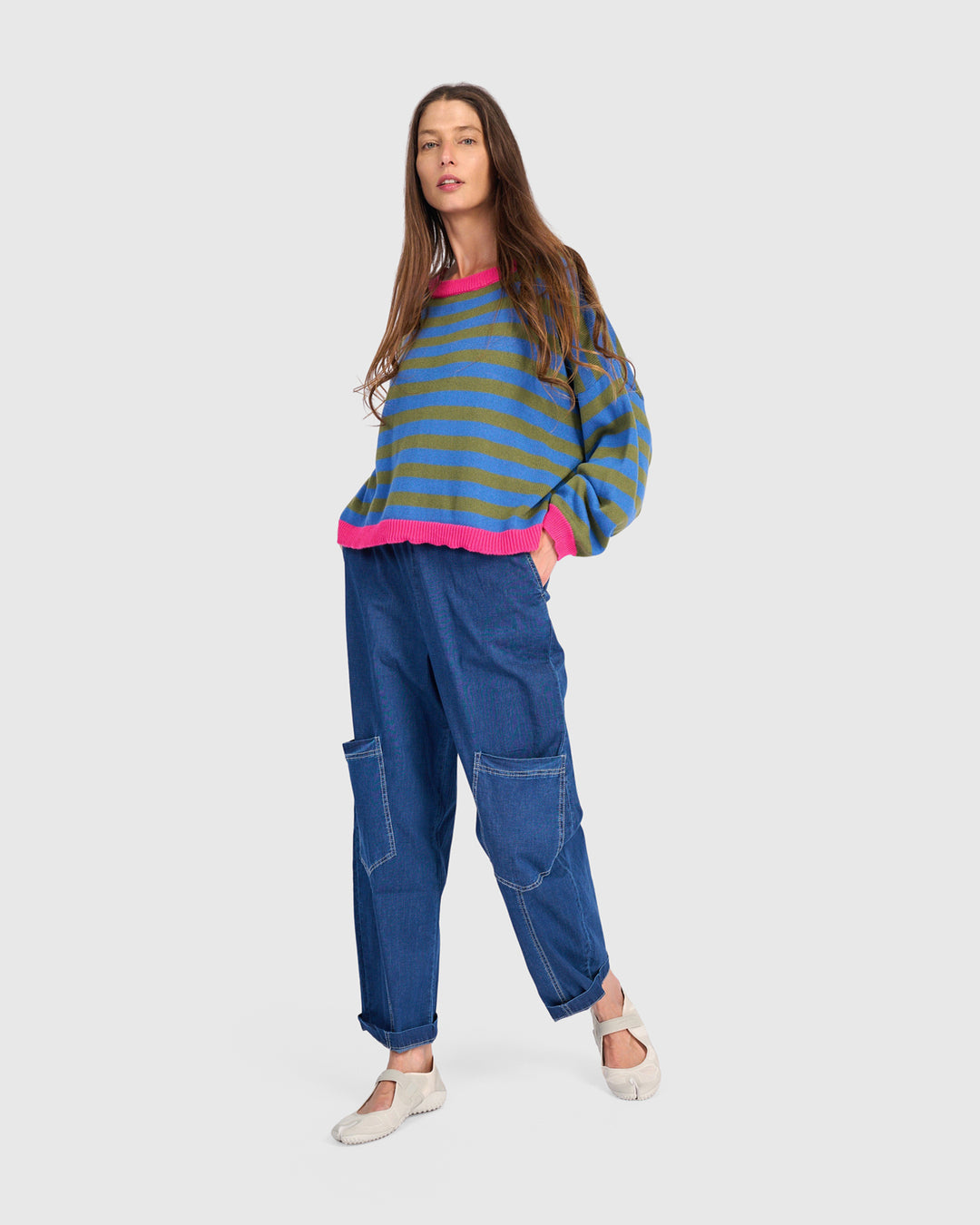 Stripe Contrast Trim Sweater Indigo