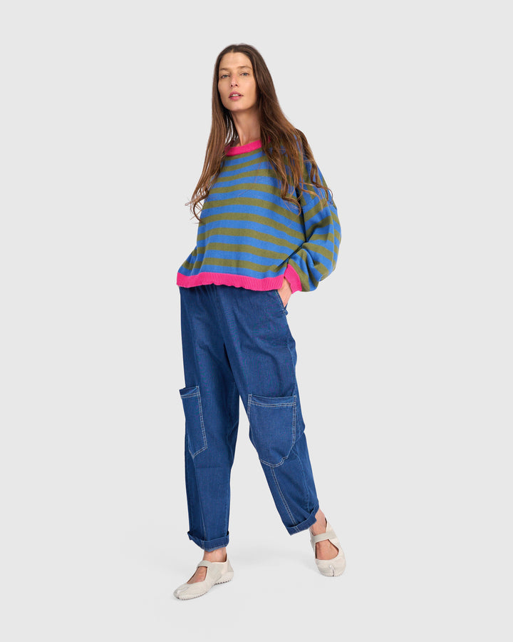 Stripe Contrast Trim Sweater Indigo