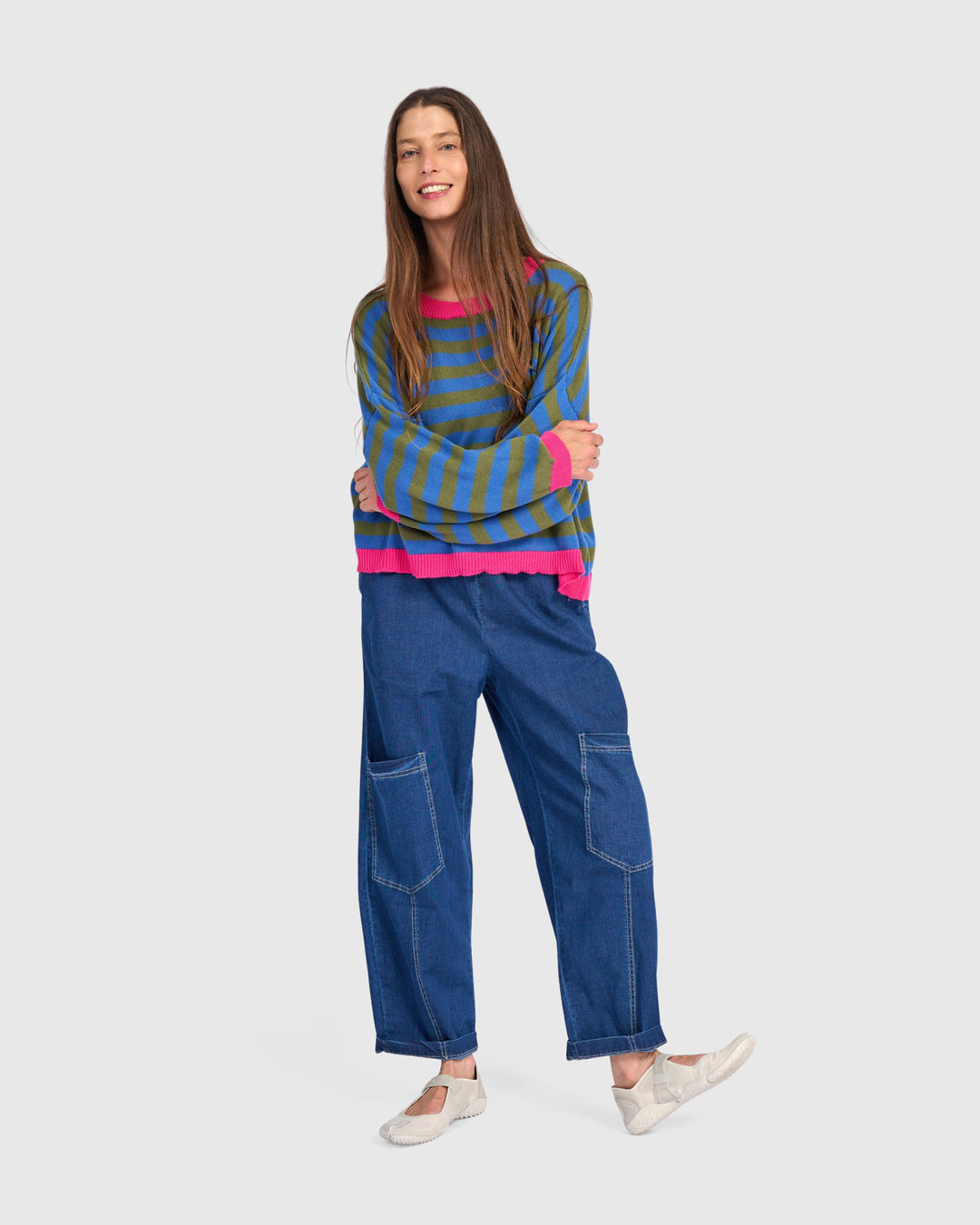 Stripe Contrast Trim Sweater Indigo