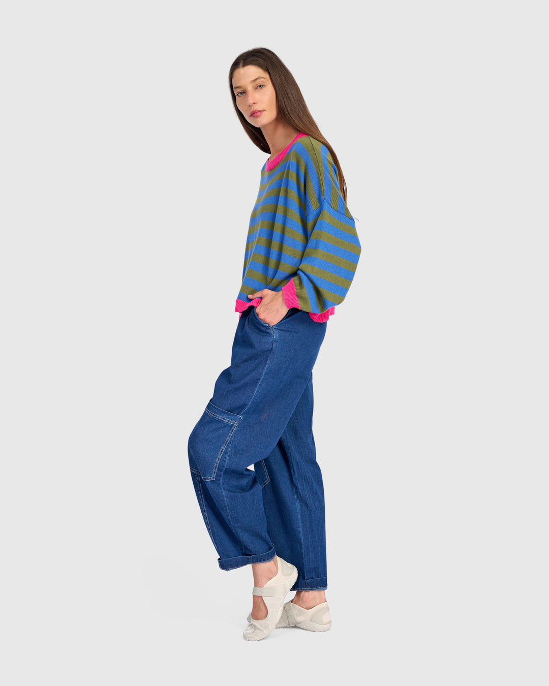 Stripe Contrast Trim Sweater Indigo