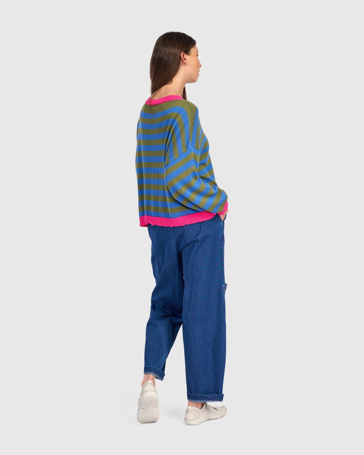 Stripe Contrast Trim Sweater Indigo