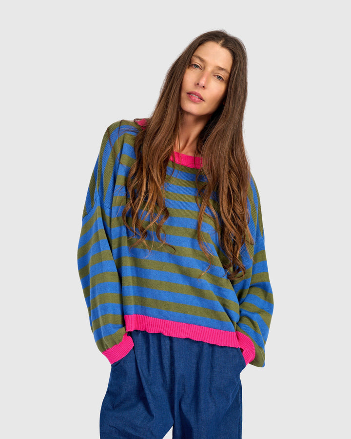 Stripe Contrast Trim Sweater Indigo