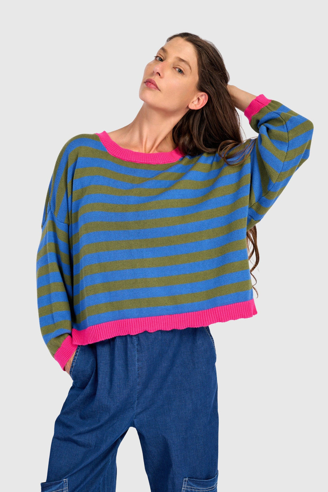 Stripe Contrast Trim Sweater Indigo