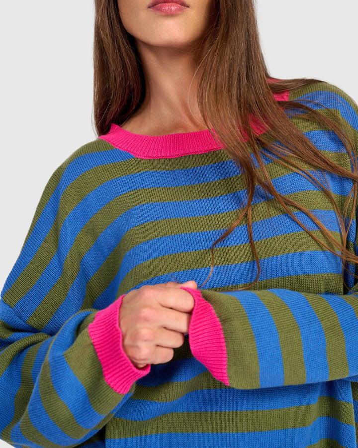 Stripe Contrast Trim Sweater Indigo