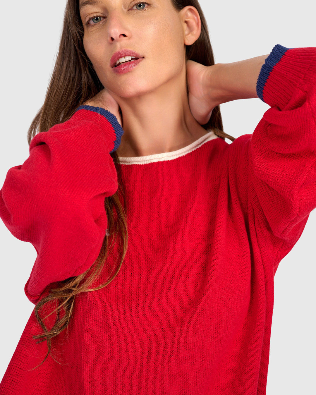 Solid Boat Neck Sweater Red