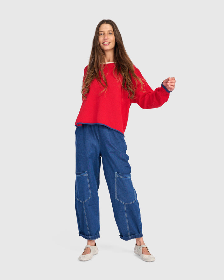 Solid Boat Neck Sweater Red