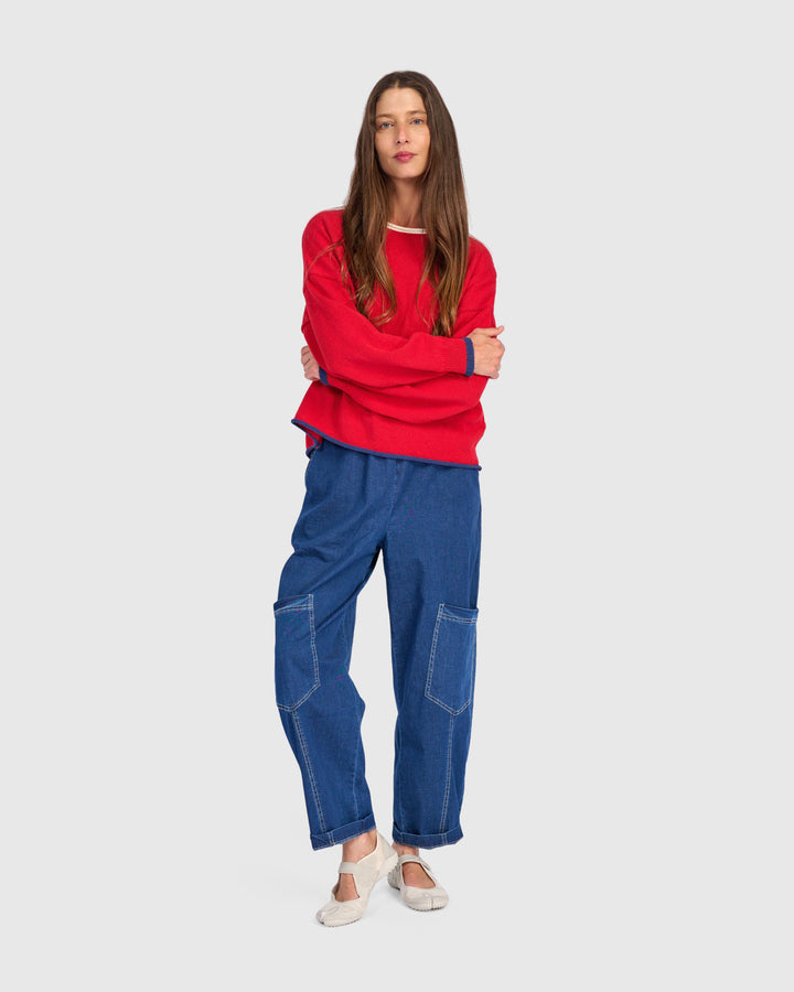 Solid Boat Neck Sweater Red