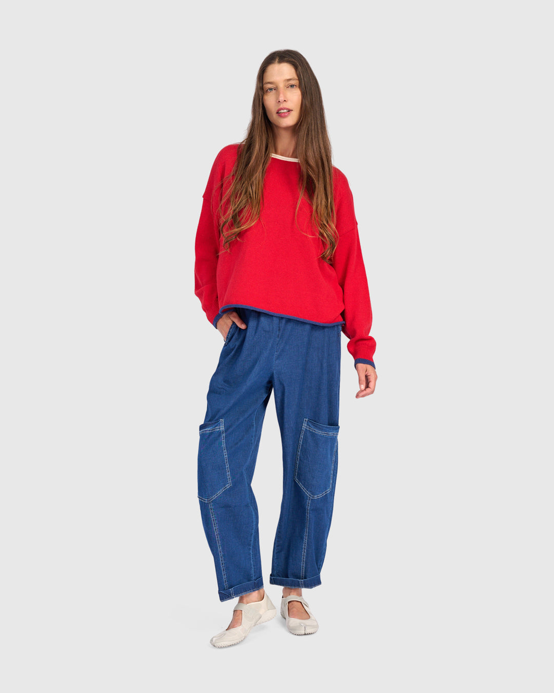 Solid Boat Neck Sweater Red