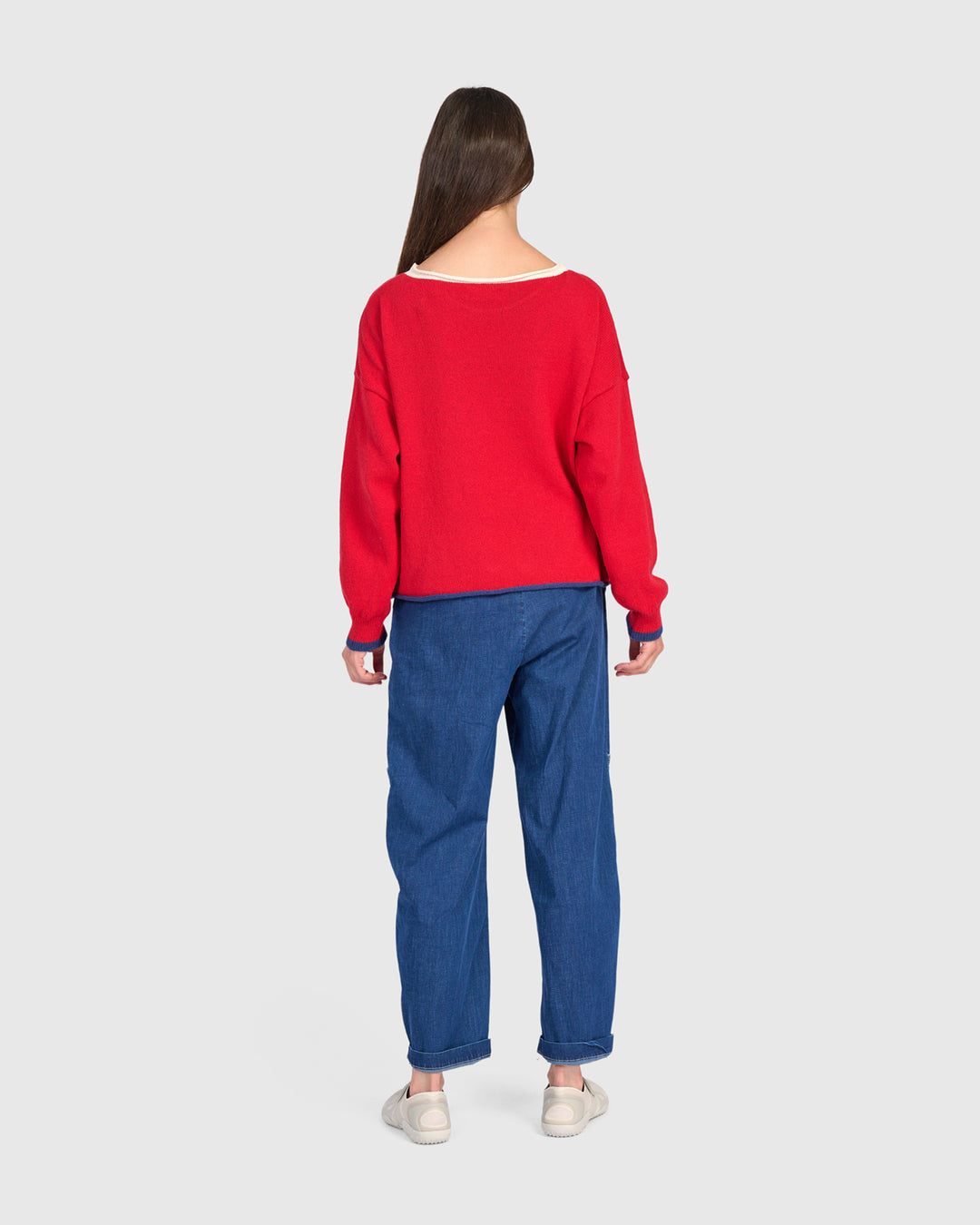 Solid Boat Neck Sweater Red