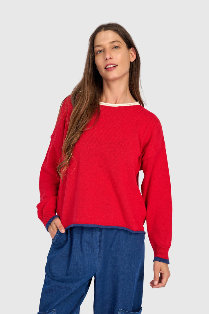 Solid Boat Neck Sweater Red