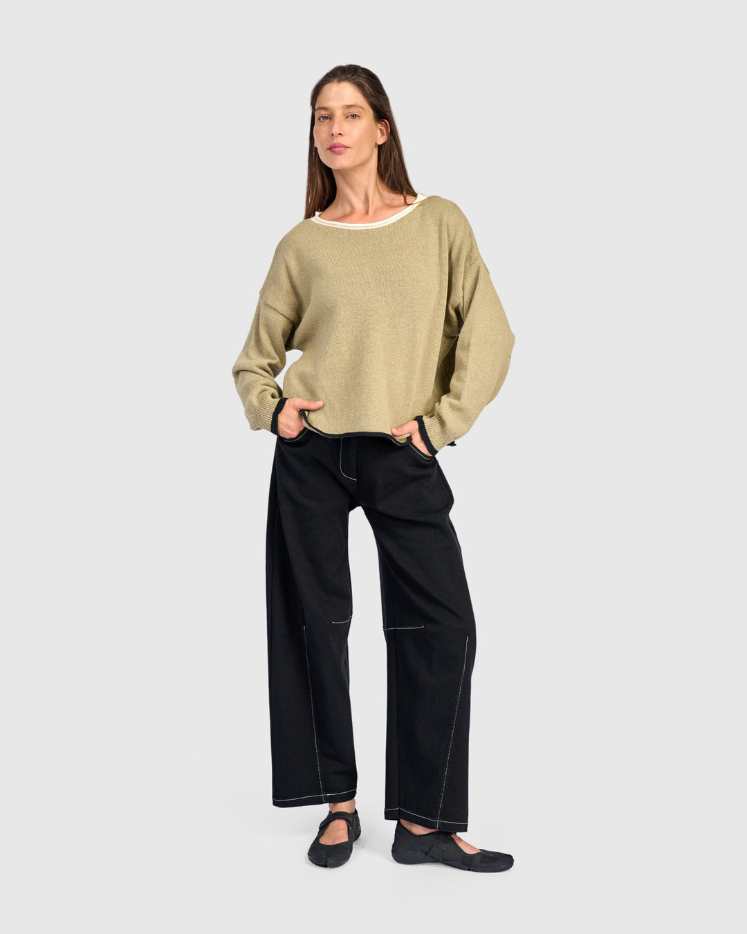 Solid Boat Neck Sweater Stone