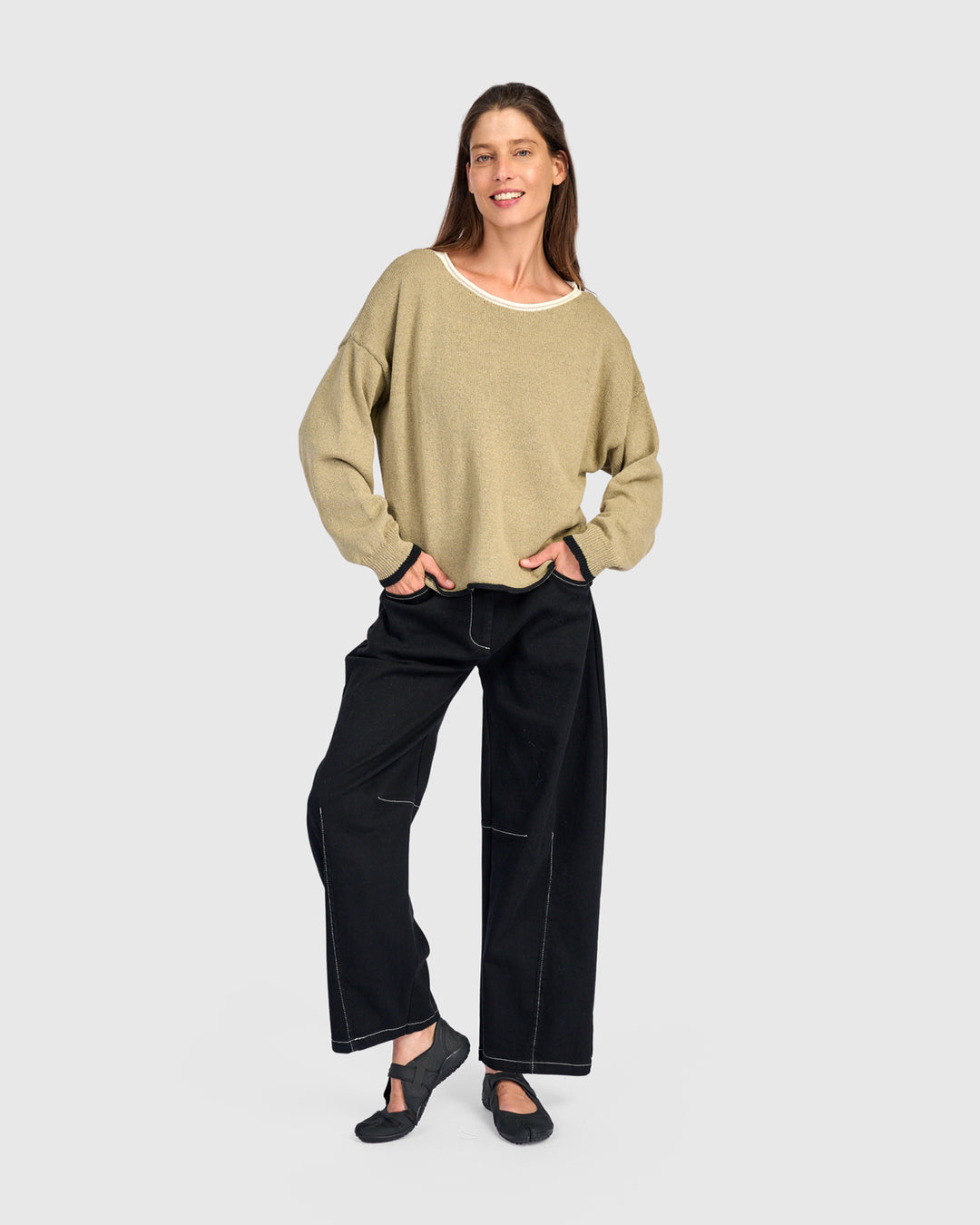 Solid Boat Neck Sweater Stone