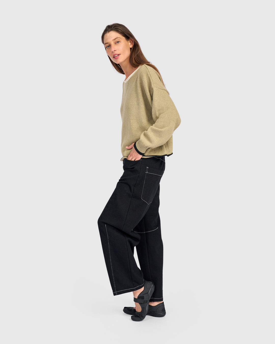 Solid Boat Neck Sweater Stone
