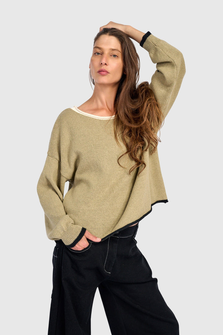 Solid Boat Neck Sweater Stone