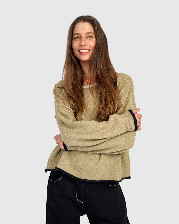 Solid Boat Neck Sweater Stone