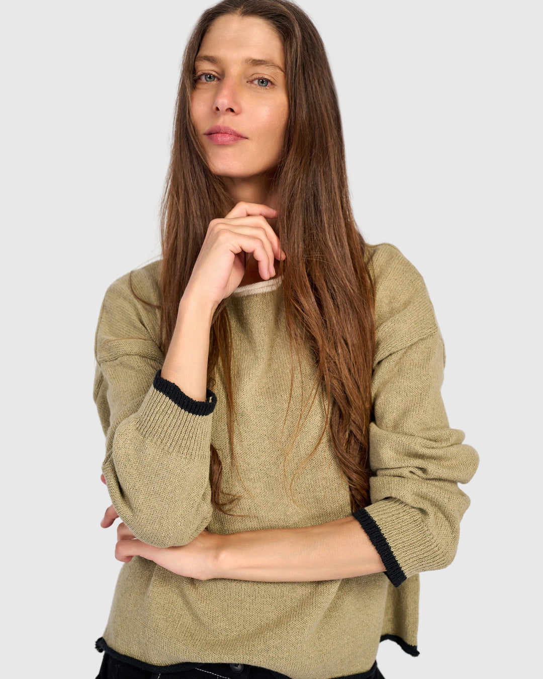 Solid Boat Neck Sweater Stone
