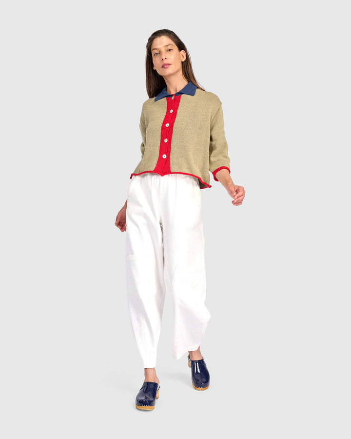 Polo Trim Cardigan Stone