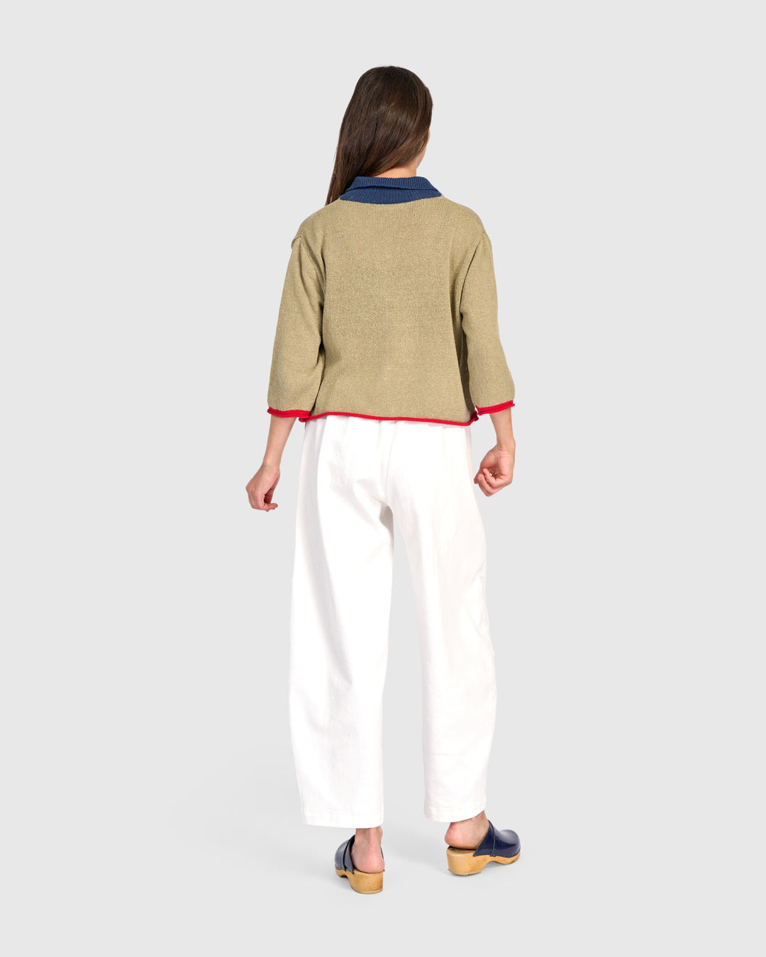 Polo Trim Cardigan Stone
