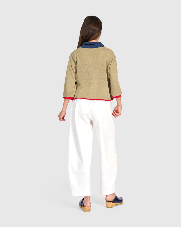 Polo Trim Cardigan Stone