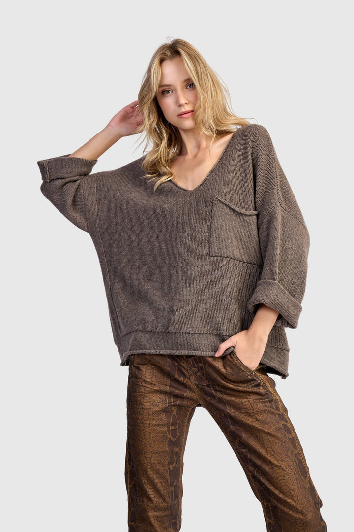 Basic Pullover Sweater, Brown