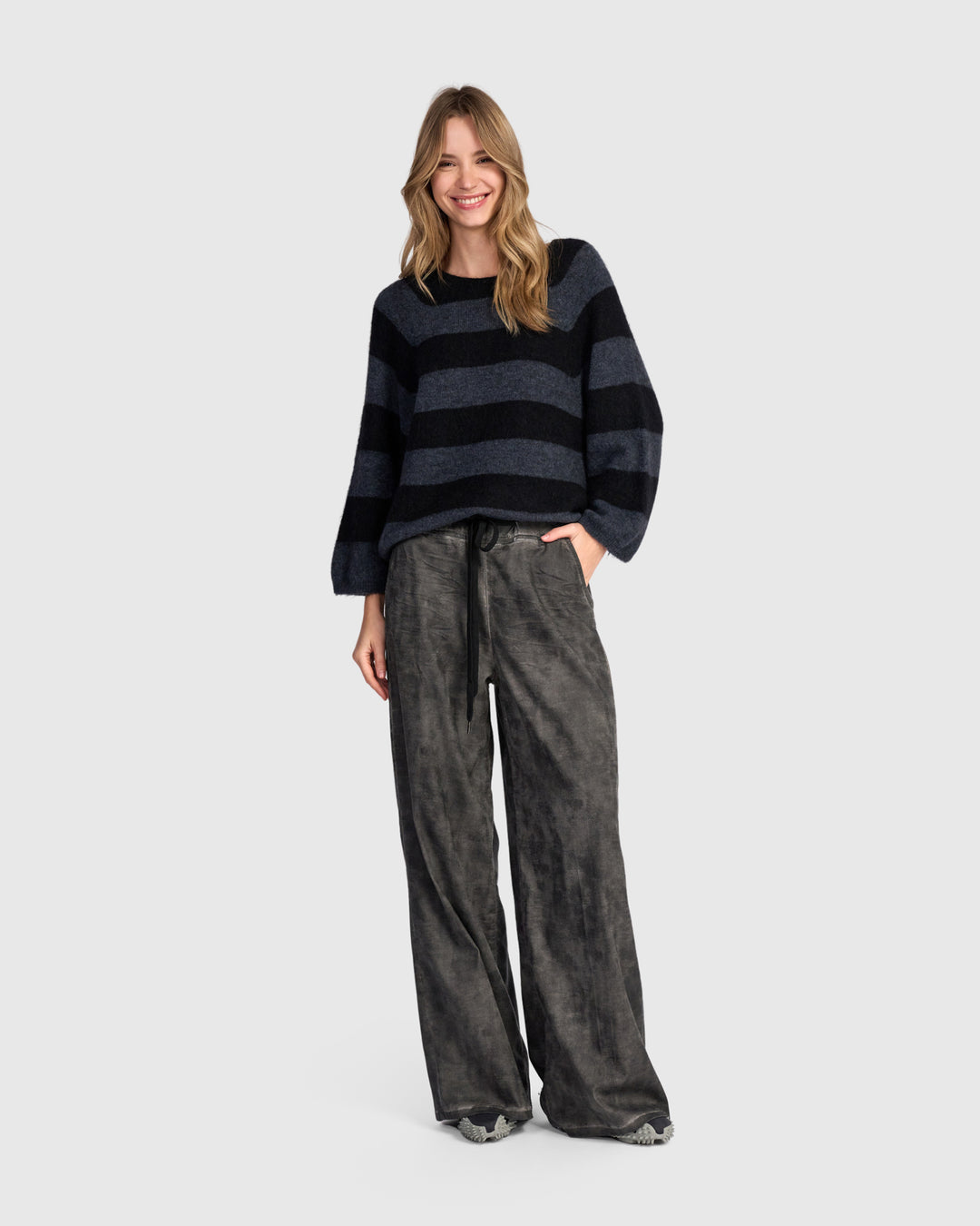 Spray Striped Sweater, Steel